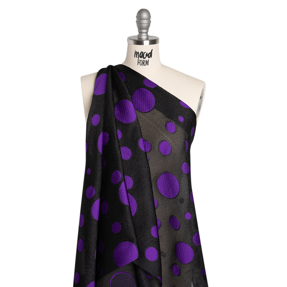 Lightweight Textured Burnout Brocade - Purple and Black Polka Dots - Joann Fabrics