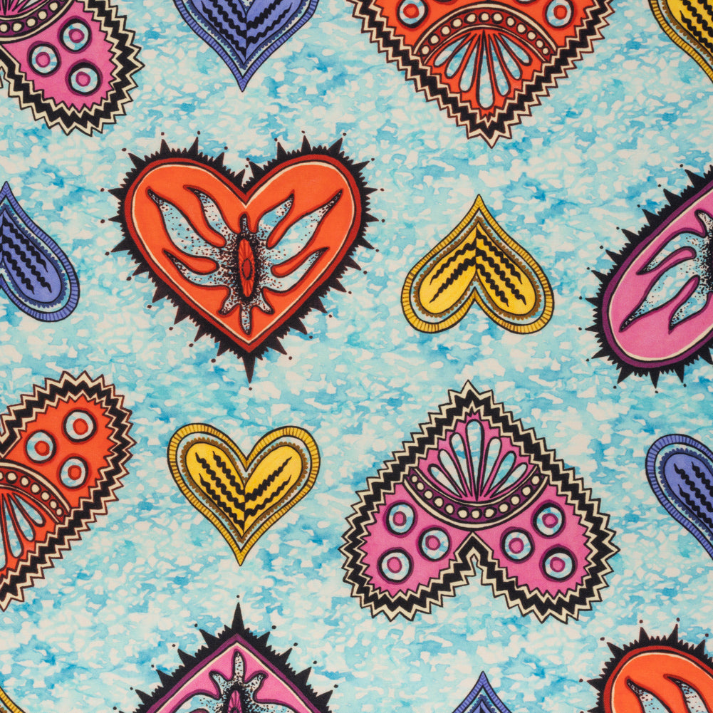 Stretch Cotton Twill - Blue, Orange and Pink Stranger Hearts - Joann Fabrics