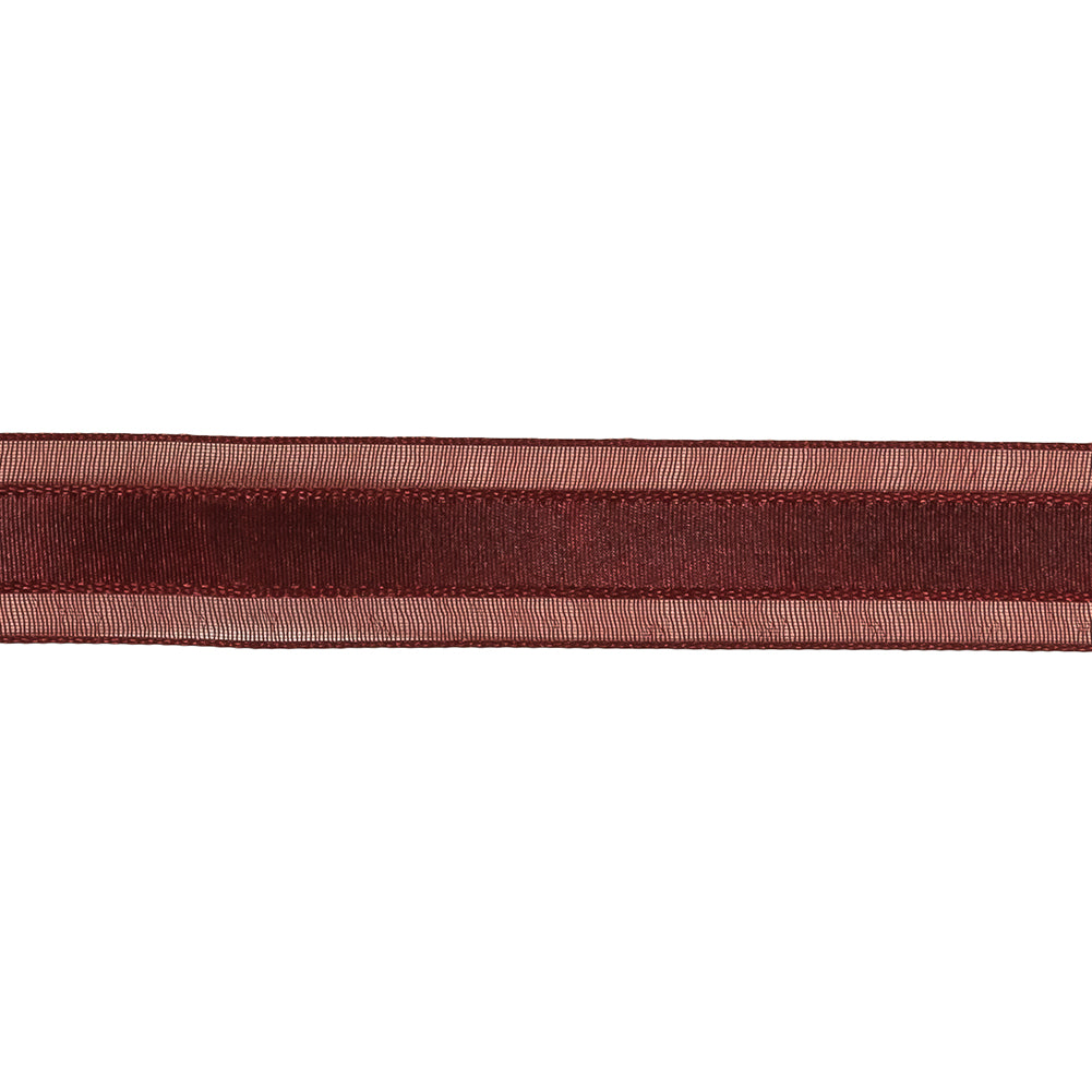 Wine Woven Ribbon with Sheer Organza Borders - 0.75
