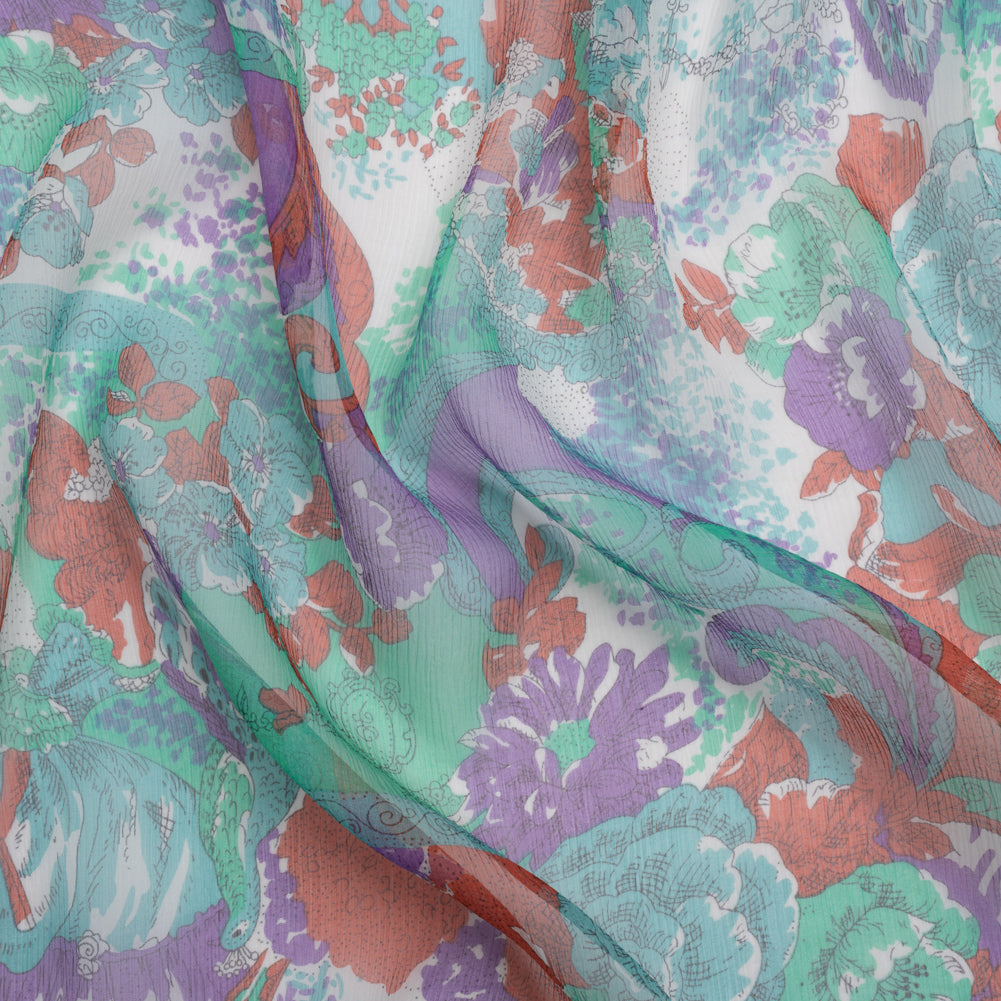 Mint, Purple and Turquoise Ornamental Gardens Crinkled Silk Chiffon - Joann Fabrics