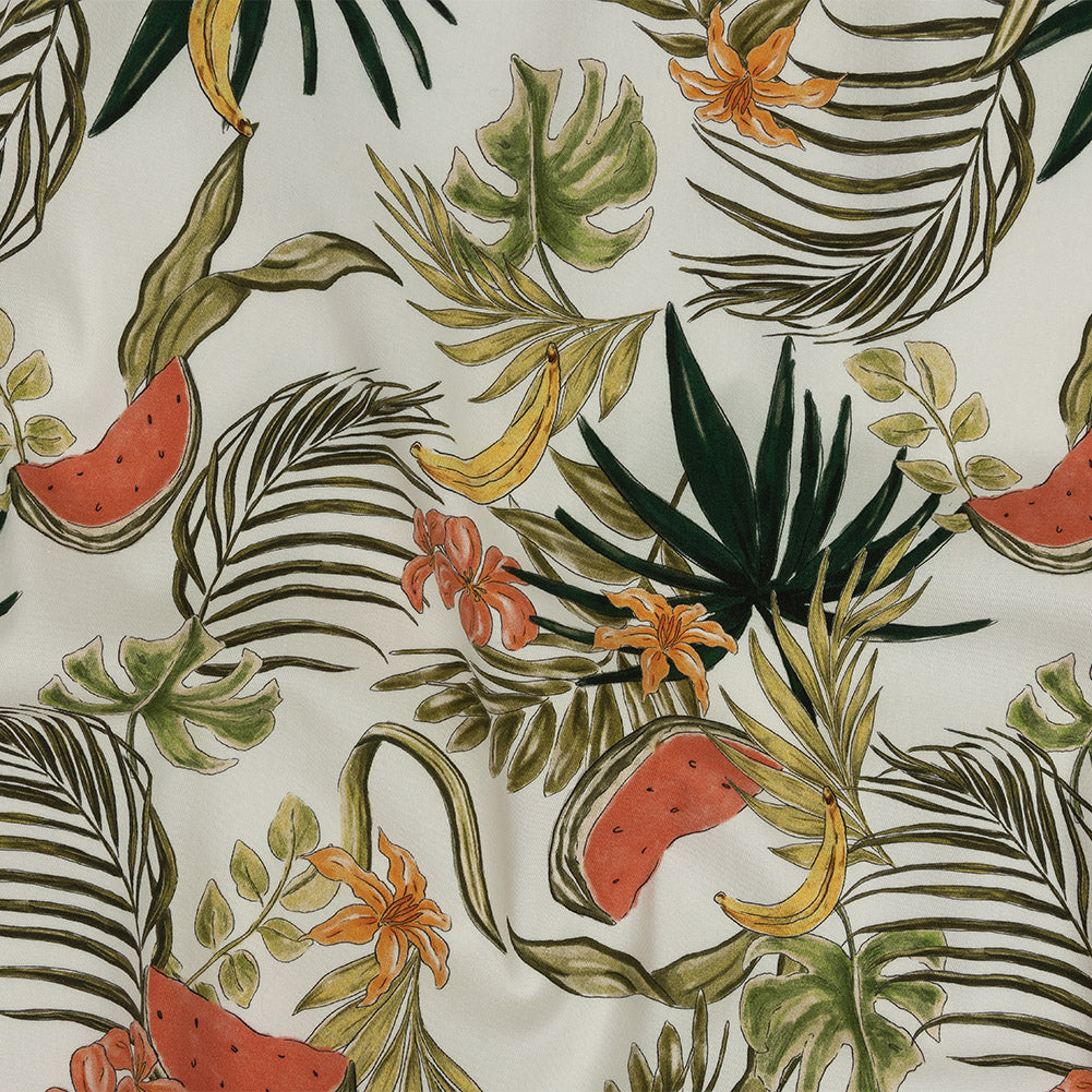Stretch Cotton Twill Print - Green Palm Leaves and Fruit - Mood Exclusive Fruitful Circumstances - Joann Fabrics