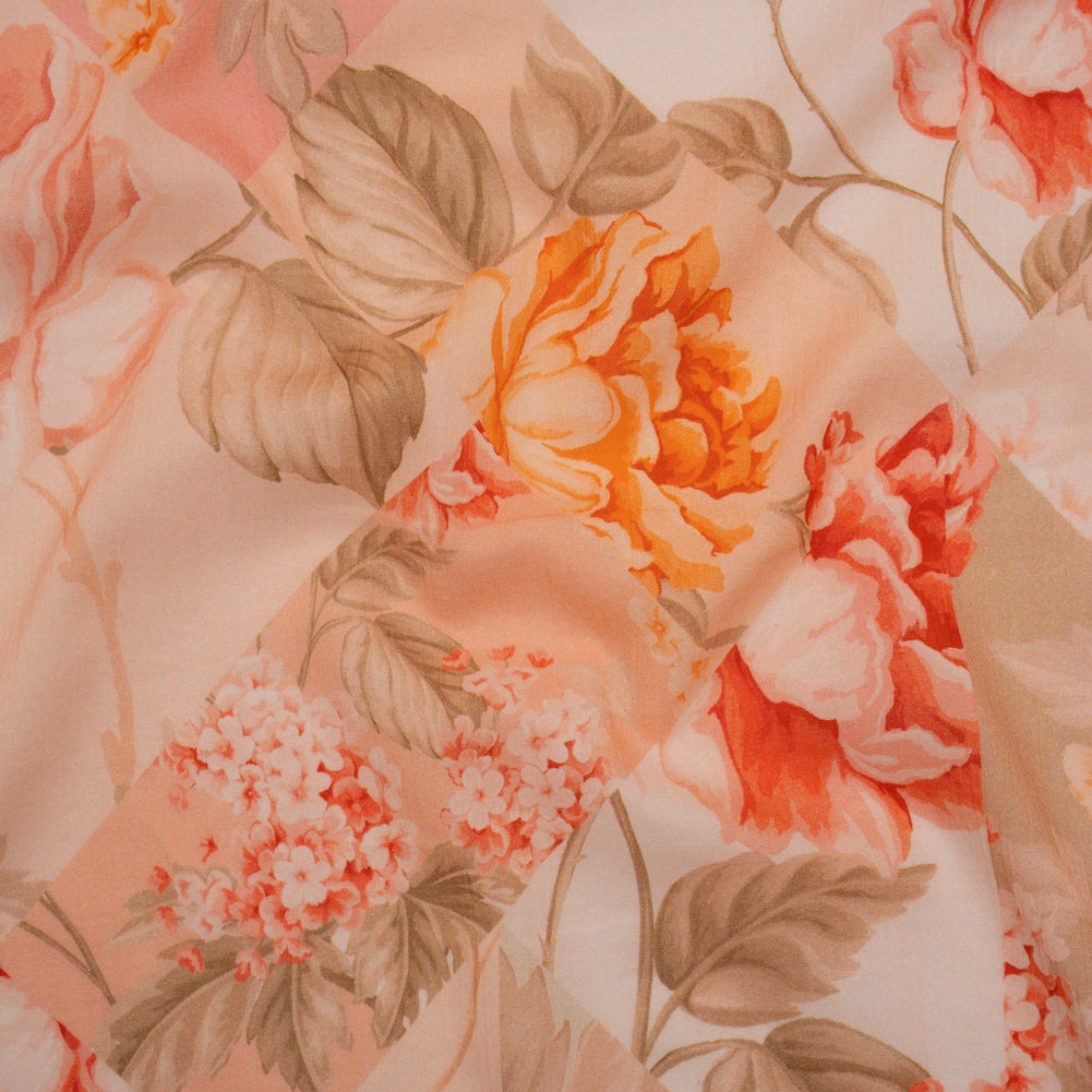 Crinkled Cotton Gauzy Woven - Peach, Orange and Sage Fractured Floral Patchwork - Mood Exclusive Cottage Curios Print - Joann Fabrics