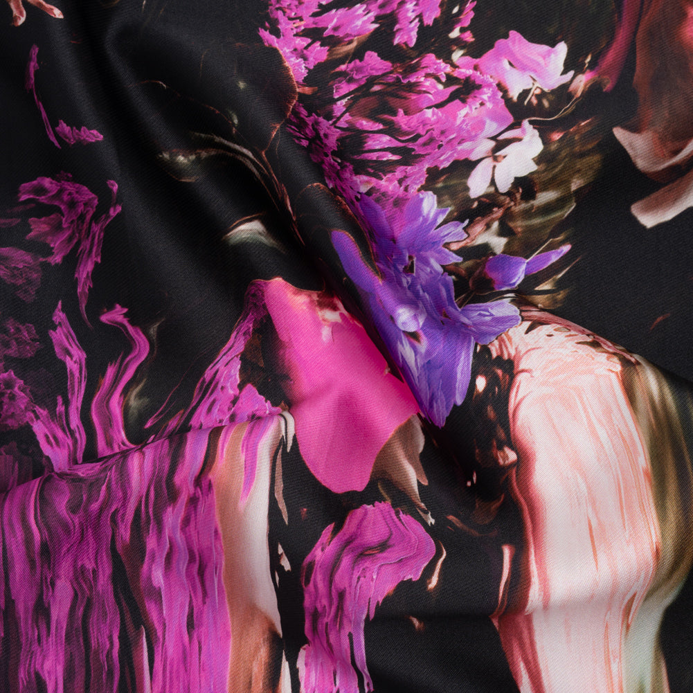 Polyester Mikado - Black, Pink and Purple Abstracted Melting Flowers - Mood Exclusive Surreal Symphony Print - Joann Fabrics