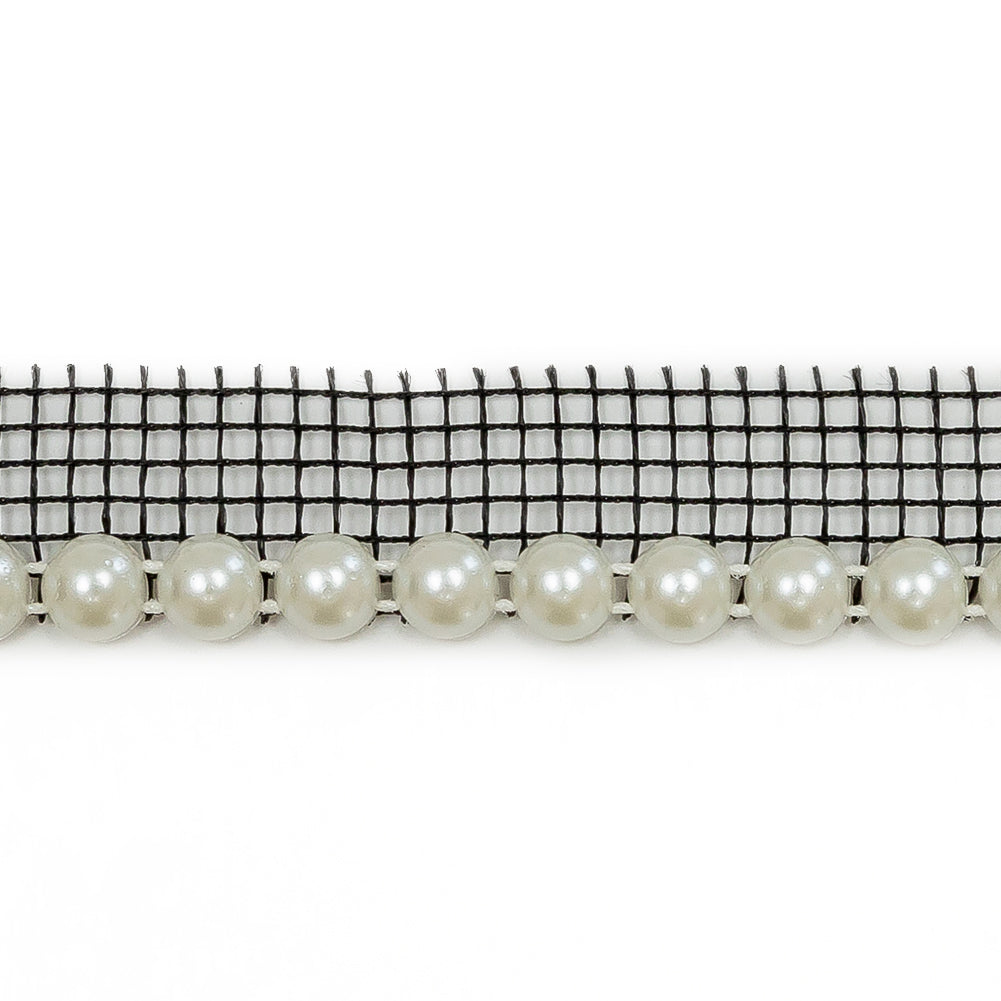 Vintage Pearlescent Circular Beaded Trimming with Black Mesh Lip - 0.5