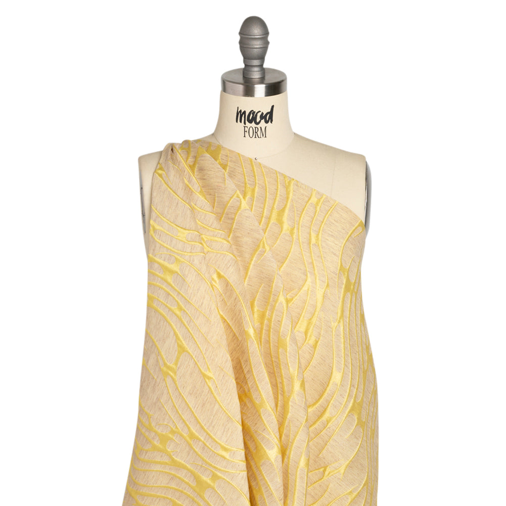 Luminous Yellow and Heathered Beige Ripples Lightweight Polyester and Linen Brocade - Joann Fabrics