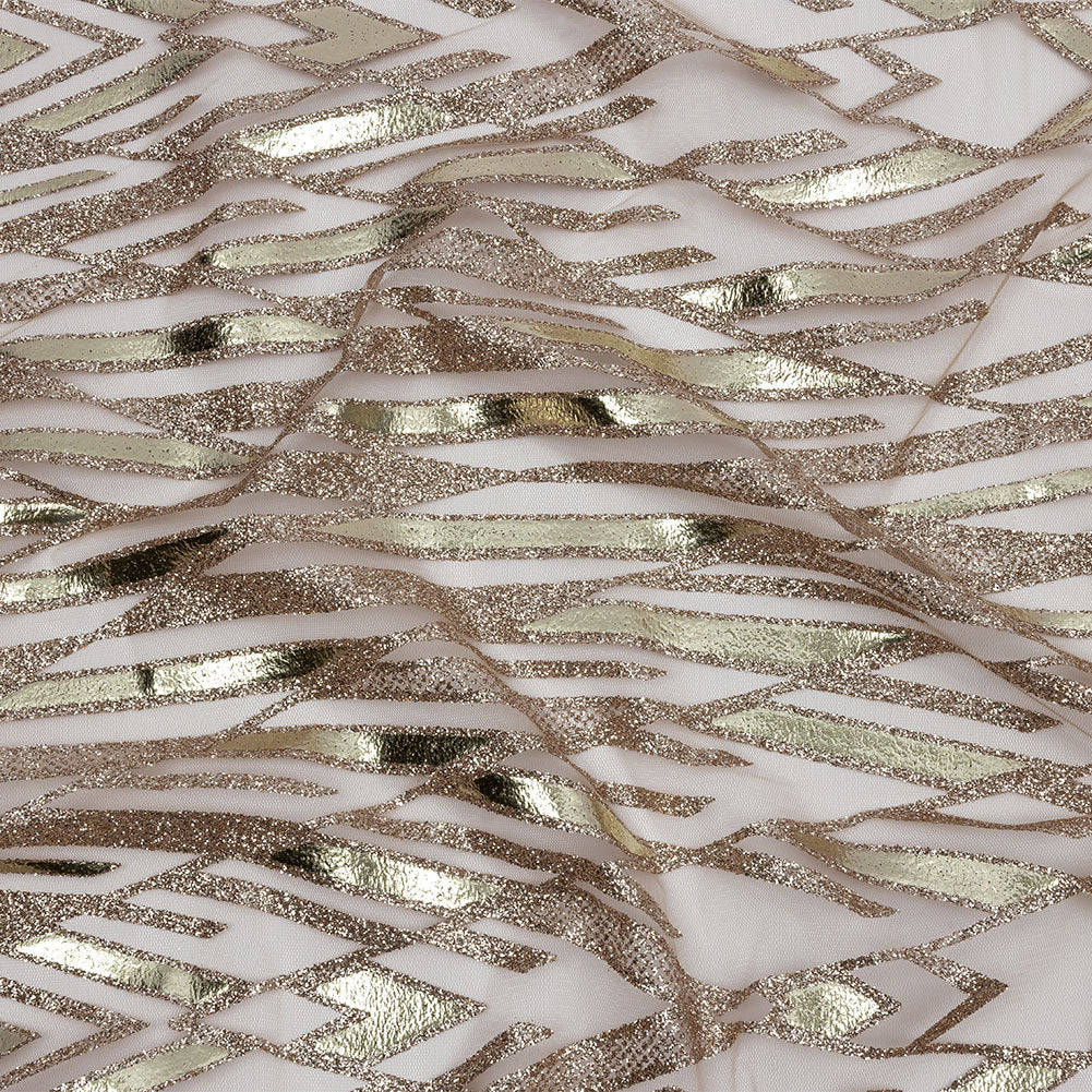 Geometric Feathers Glitter Tulle - Dark Beige and Gold - Joann Fabrics