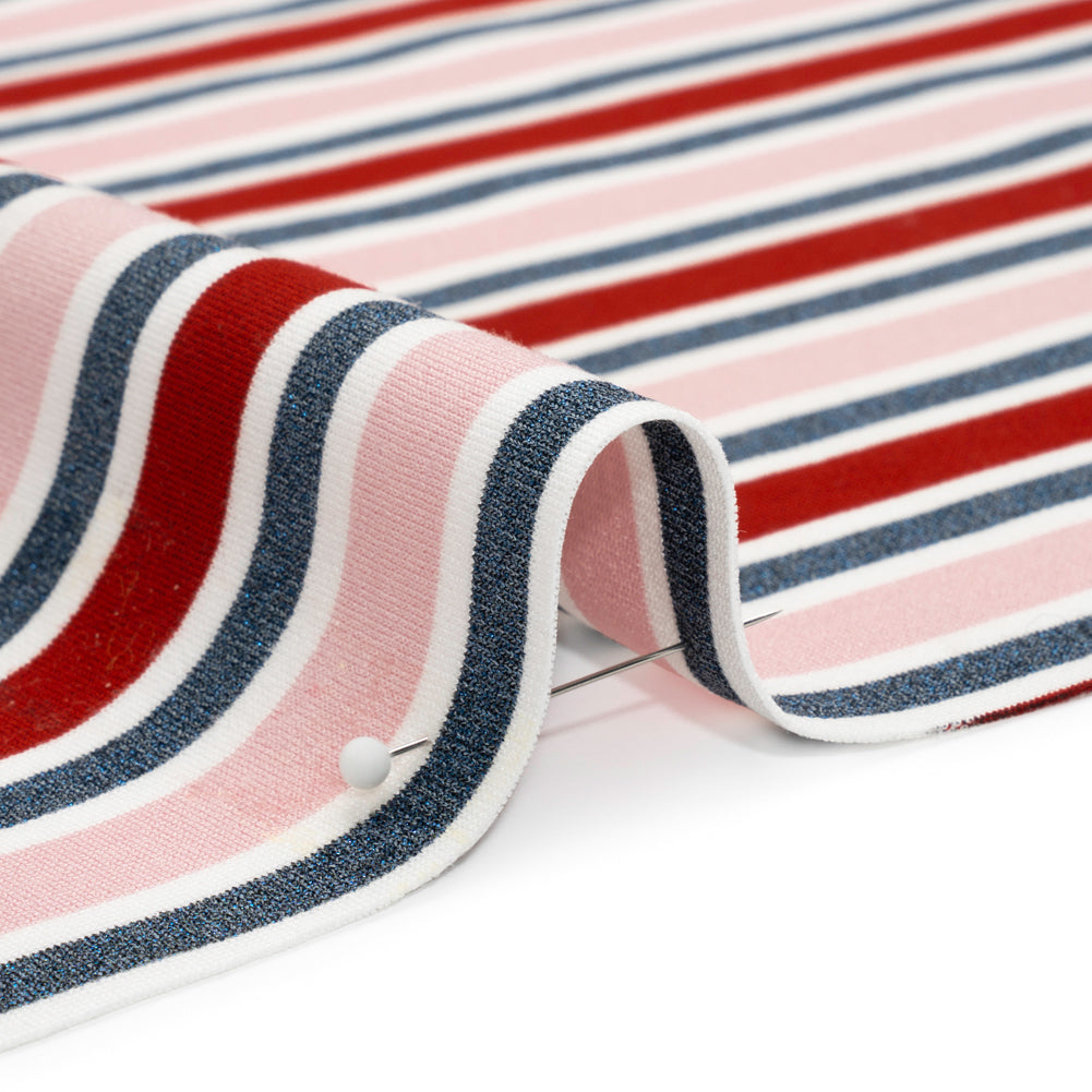 Oscar De La Renta Pink, Red and Metallic Blue Striped Stretch Interlock Knit - Joann Fabrics