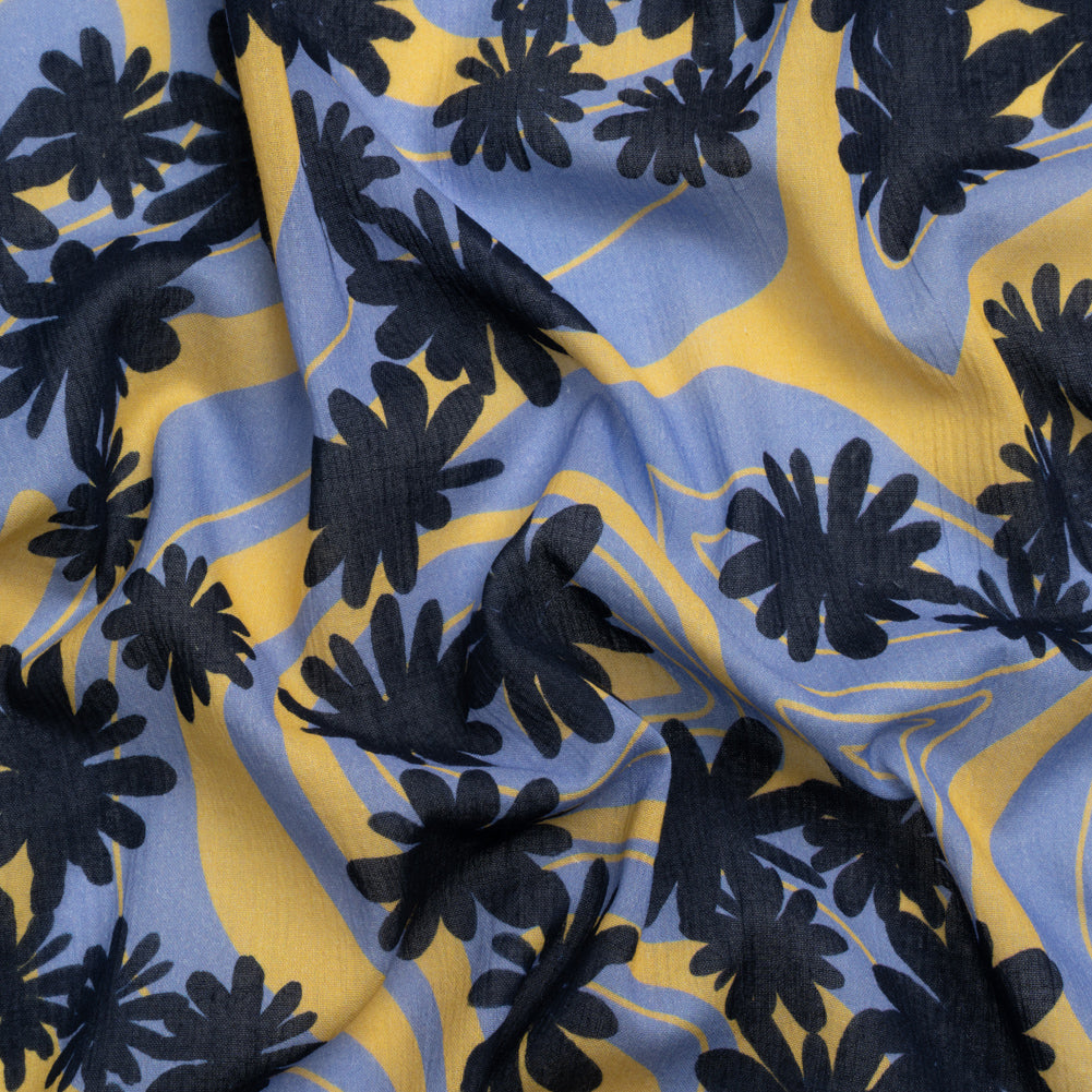 Crinkled Cotton Gauzy Woven Print - Blue and Yellow Swirls and Florals - Mood Exclusive Daydreams and Daisies - Joann Fabrics