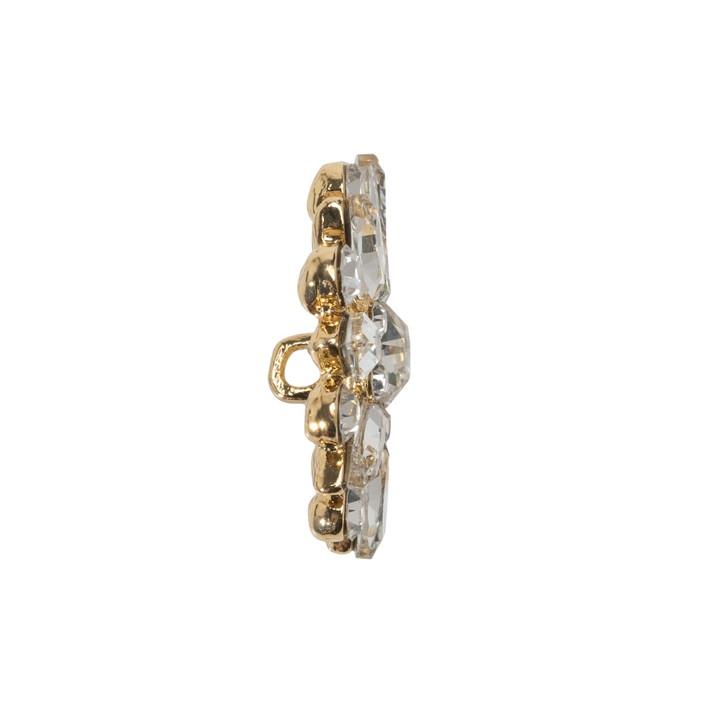 Rhinestone and Metal Shank Back Button - 38L/24mm - Crystal and Gold Open Flower - Joann Fabrics
