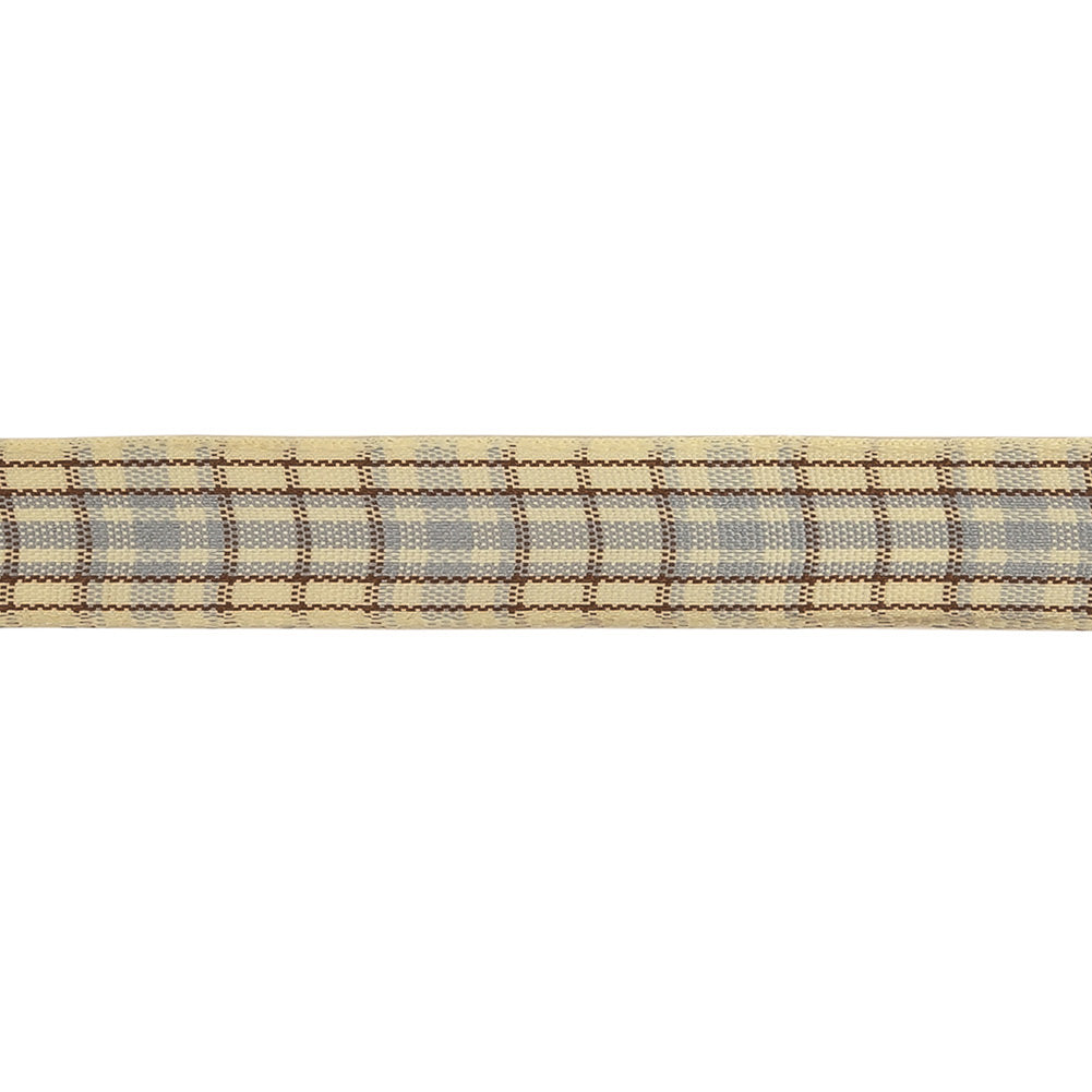 Gray, Brown and Vanilla Ice Plaid Woven Ribbon - 0.625