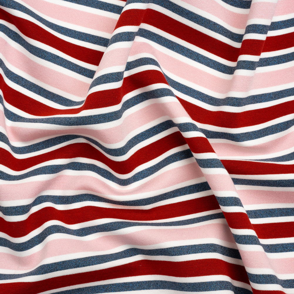 Oscar De La Renta Pink, Red and Metallic Blue Striped Stretch Interlock Knit - Joann Fabrics