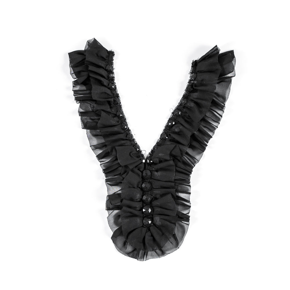 Black Chiffon Beaded Neckline Applique - 14