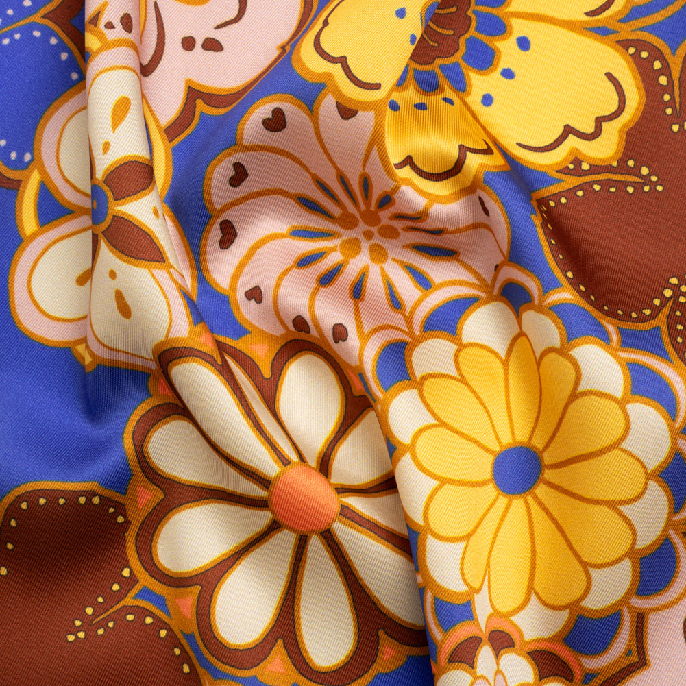 Recycled Polyester Twill Print - Yellow, Blue and Brown Floral - Mood Exclusive Confectioner's Crocus - Joann Fabrics