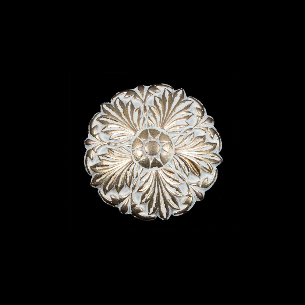 Italian White and Gold Floral Metal Shank Back Button - 32L/20mm - Joann Fabrics