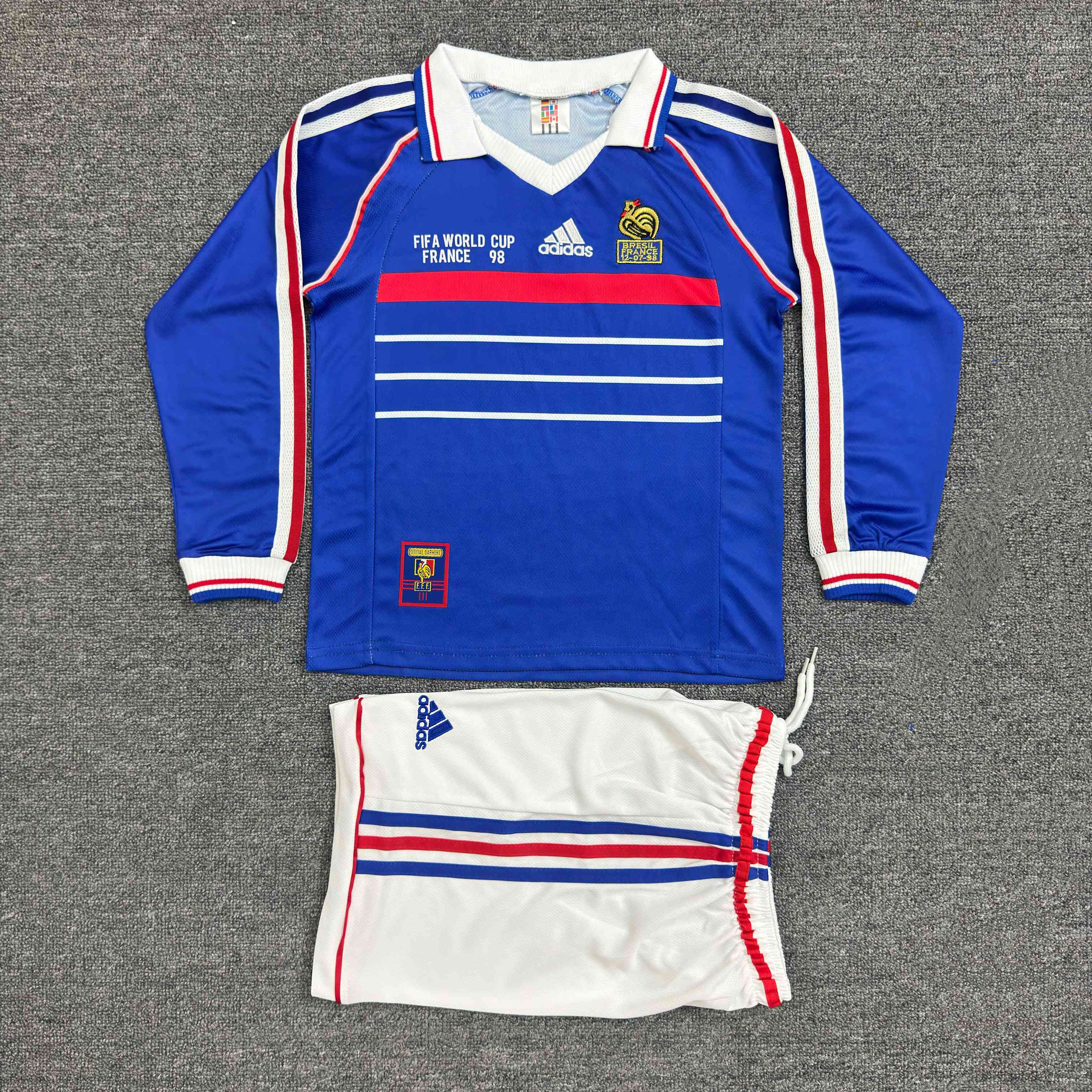 1998 Retro Long Sleeve France Home Football Shirt 1:1 Thai Quality Kids Size