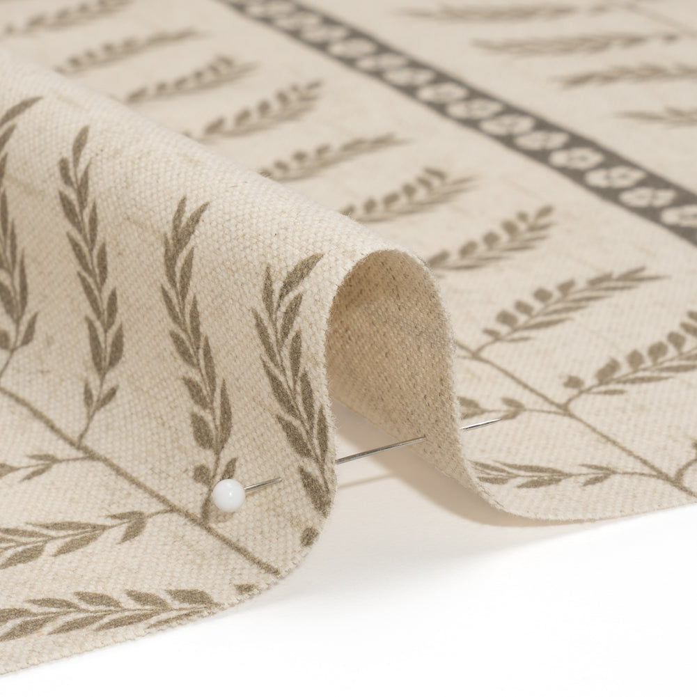 Brushed Cotton and Linen Canvas - Jute Fern Leaves and Flower Stripes - British Imported - Joann Fabrics