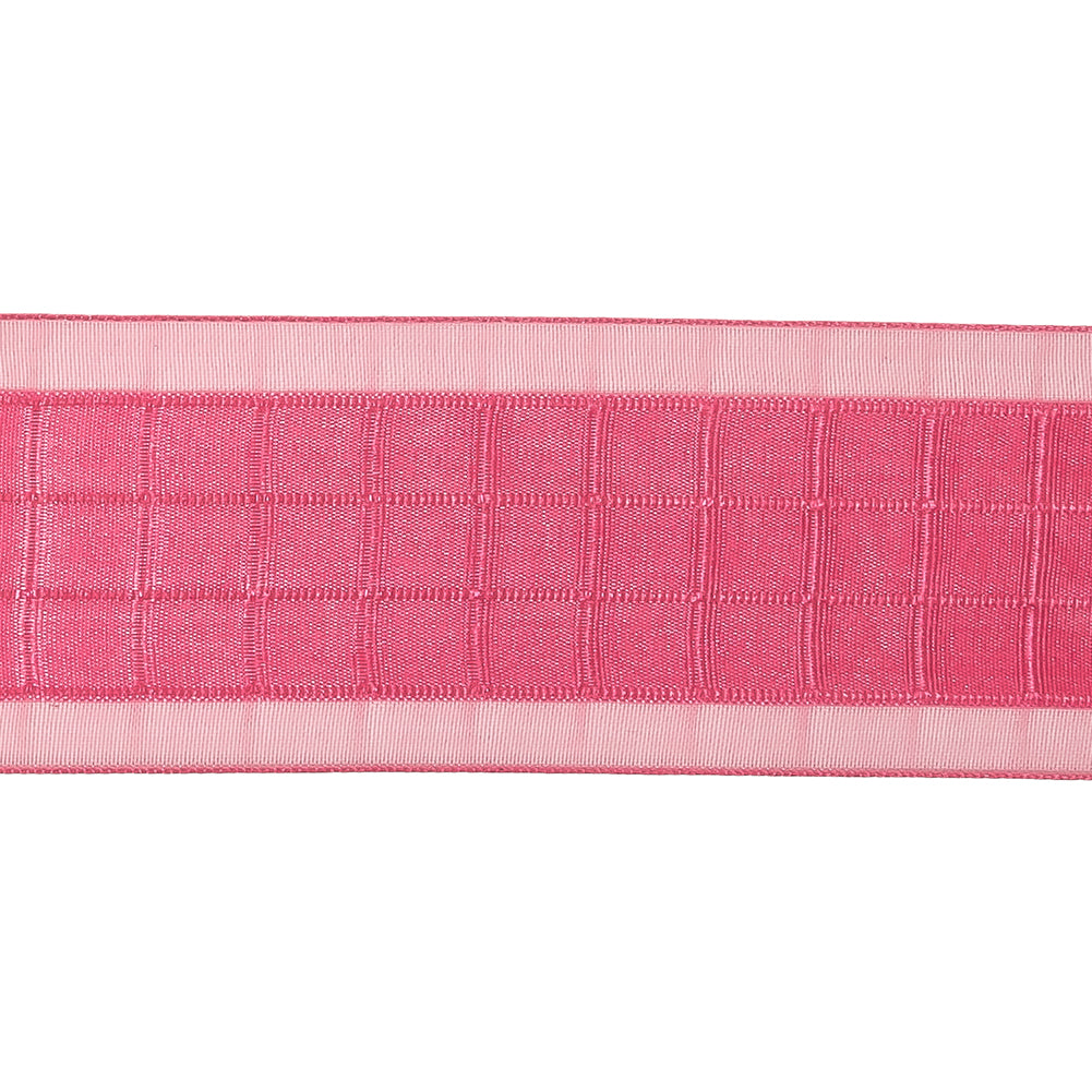 Hot Pink Windowpane Checks and Sheer Borders Woven Ribbon - 1.5