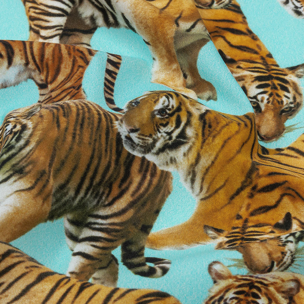 Sky Blue and Orange Tigers Stretch Nylon Jersey - Joann Fabrics