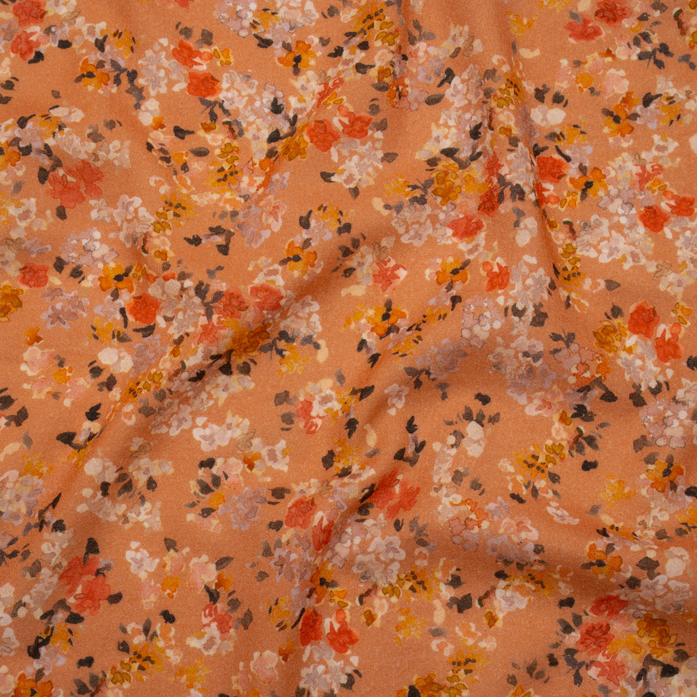 Cotton Crepe - Peach, Red and Golden Yellow Spotty Florals - Mood Exclusive Dancing Drifts Print - Joann Fabrics