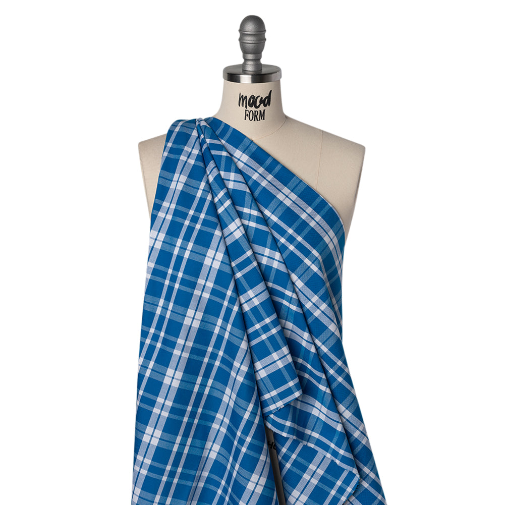 Cotton Oxford Shirting - Bright Blue and White Plaid - Deadstock - Joann Fabrics