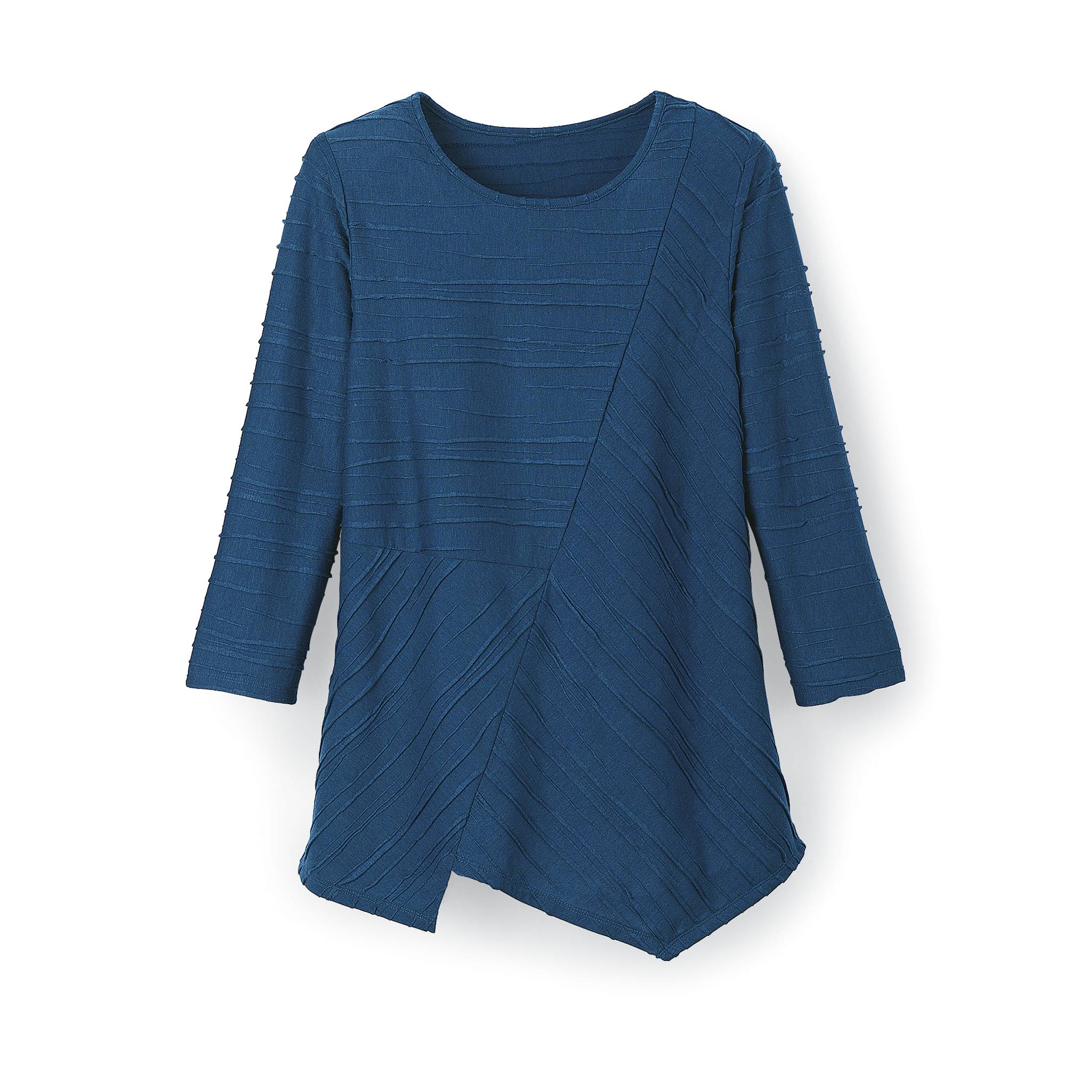 Textured Pieced Knit Tunic, 3/4 Sleeves, Asymmetrical Hem - Northstyle Catalog