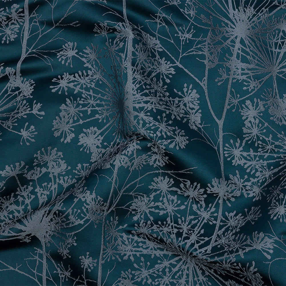 Satin-Faced Drapery Jacquard - Navy Fennel Flowers - British Imported - Joann Fabrics