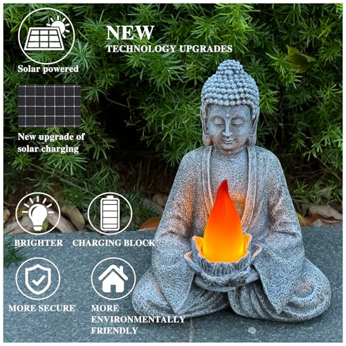 Buddha Statue for Home and Outdoor Decor Solar Powered Flickering LED ...