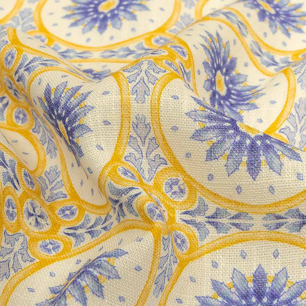 Viscose and Linen Woven Print - Violet Storm and Yellow Floral Tiles - Mood Exclusive Sao Bento - Joann Fabrics