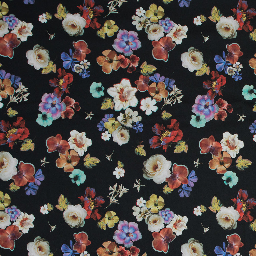 Stretch Cotton Sateen - Black Floral - Pressed Flower Perfection Print - Mood Exclusive Botanical Collection - Joann Fabrics