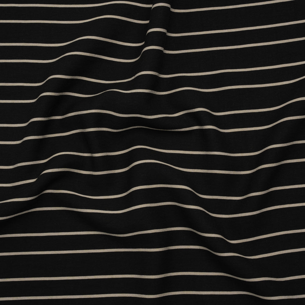 Viscose and Nylon Woven - Black and Beige Stripes - Designer Deadstock Made in Italy - Joann Fabrics