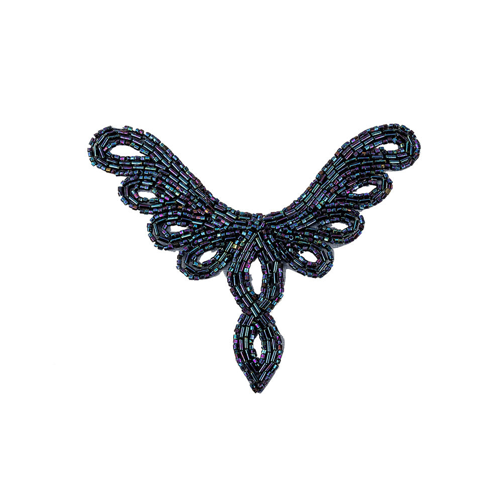 Vintage Blue Iris Bugle and Chop Beaded Abstract Applique - 4.25