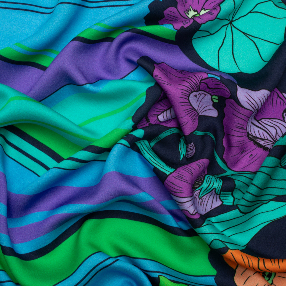 Mood Exclusive Navy Lines and Lilies Rayon Challis - Joann Fabrics