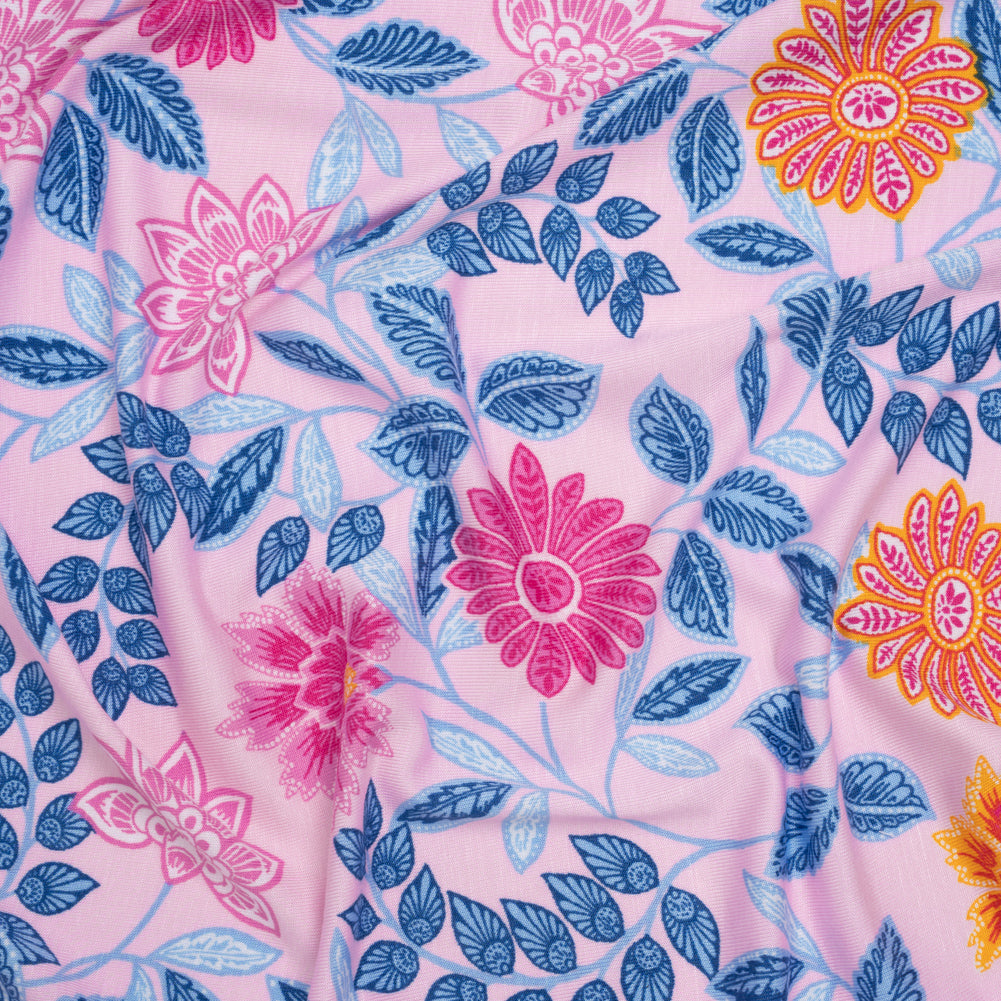 Stretch Rayon Jersey - Pink, Blue and Golden Yellow Paisley Floral - Deadstock - Joann Fabrics