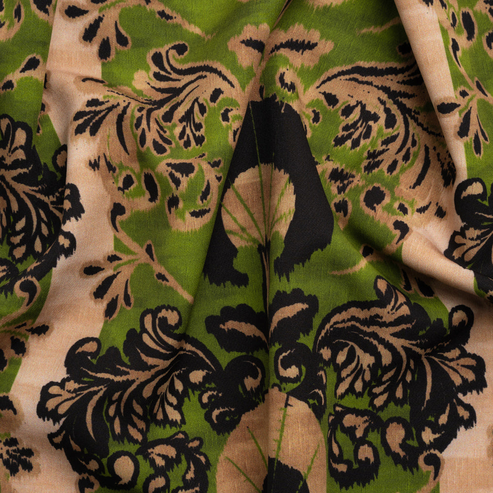 Stretch Polyester Woven Print - Green and Beige Leafy Stripes - Mood Exclusive Estate on Willow - Joann Fabrics