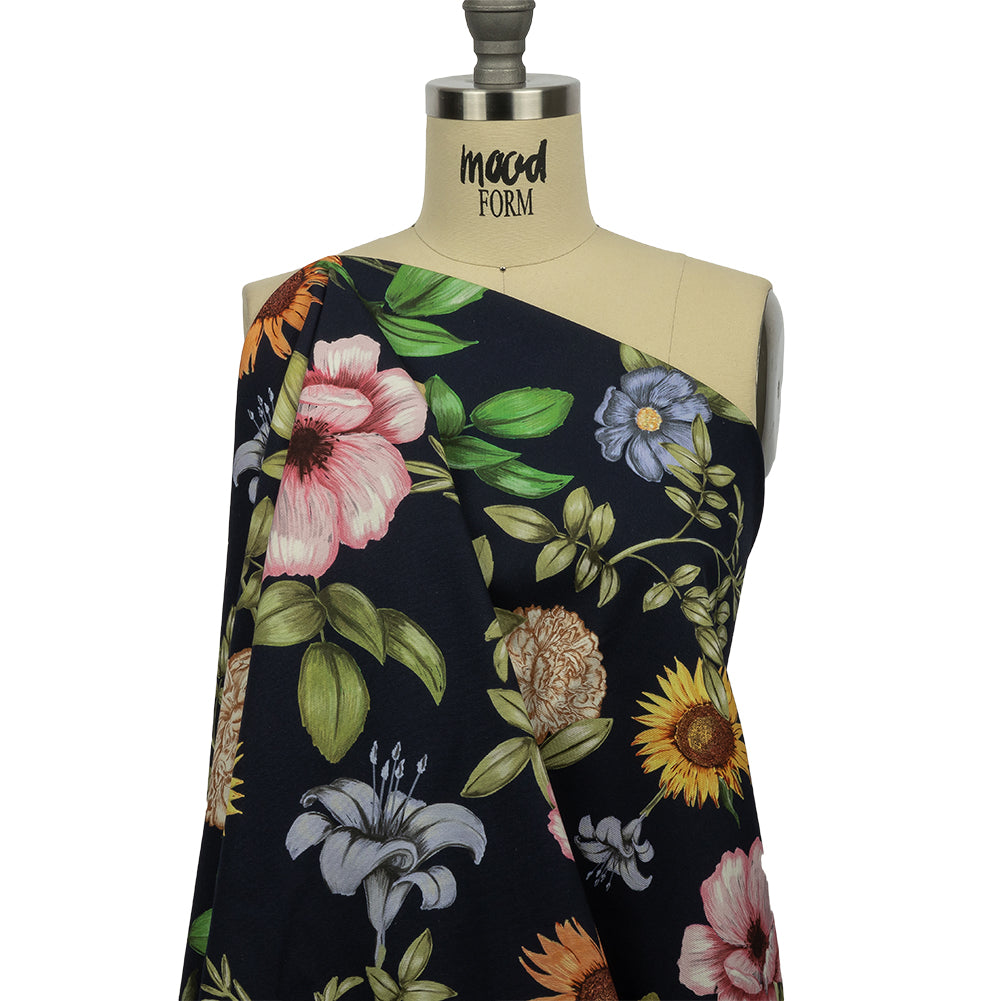 Stretch Cotton Canvas Print - Navy, Pink and Green Floral - Mood Exclusive Wonderland Garden - Joann Fabrics