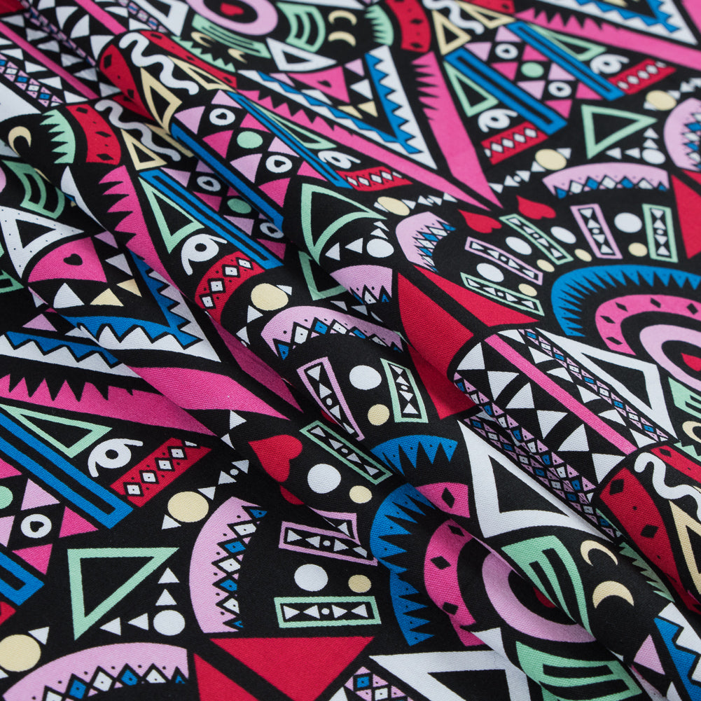 Victoria Blue/Magenta Multicolor Geometric Printed Stretch Cotton Twill - Joann Fabrics