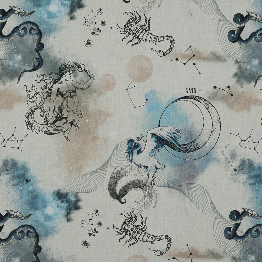 Cotton Voile - Beige Celestial Birds - Apollo's Disguise Beige Print - Mood Exclusive Gaia Collection - Joann Fabrics