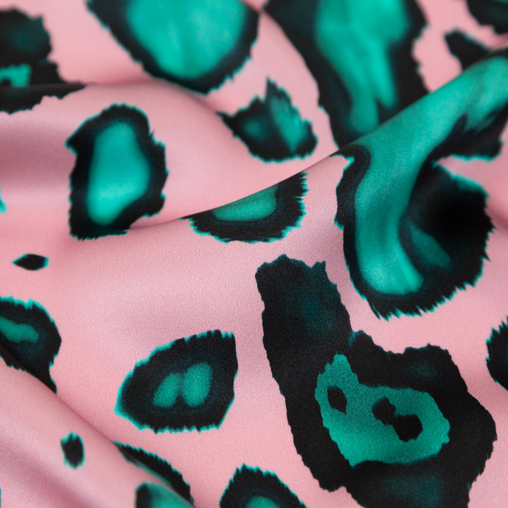 Mood Exclusive Italian Pink and Turquoise Abstract Digitally Printed Silk Charmeuse - Joann Fabrics