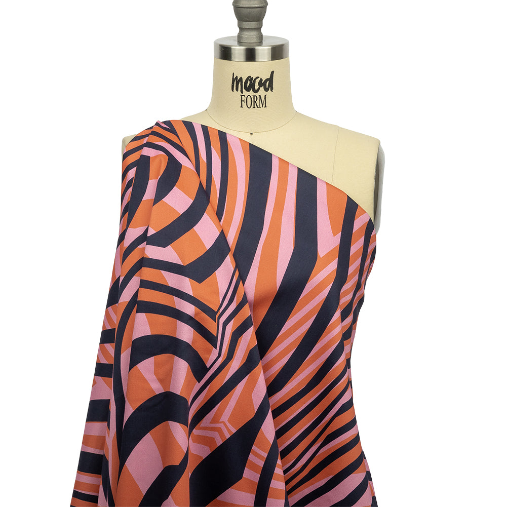 Stretch Cotton Sateen - Pink Abstract Lines - Soundwave Strut Print - Mood Exclusive Groove Collection - Joann Fabrics