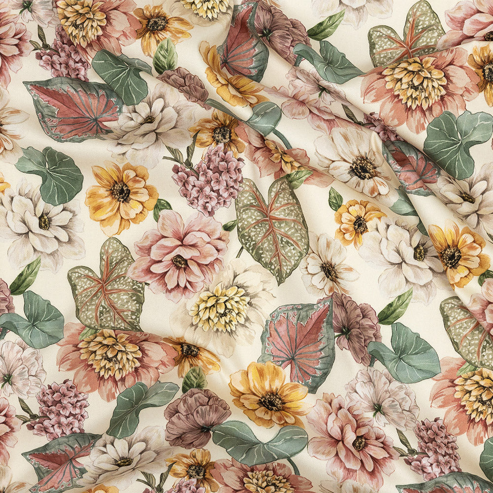 Stretch Cotton Sateen - Soft Pink and Green Floral - Botticelli Print - Mood Exclusive Viso Collection - Joann Fabrics