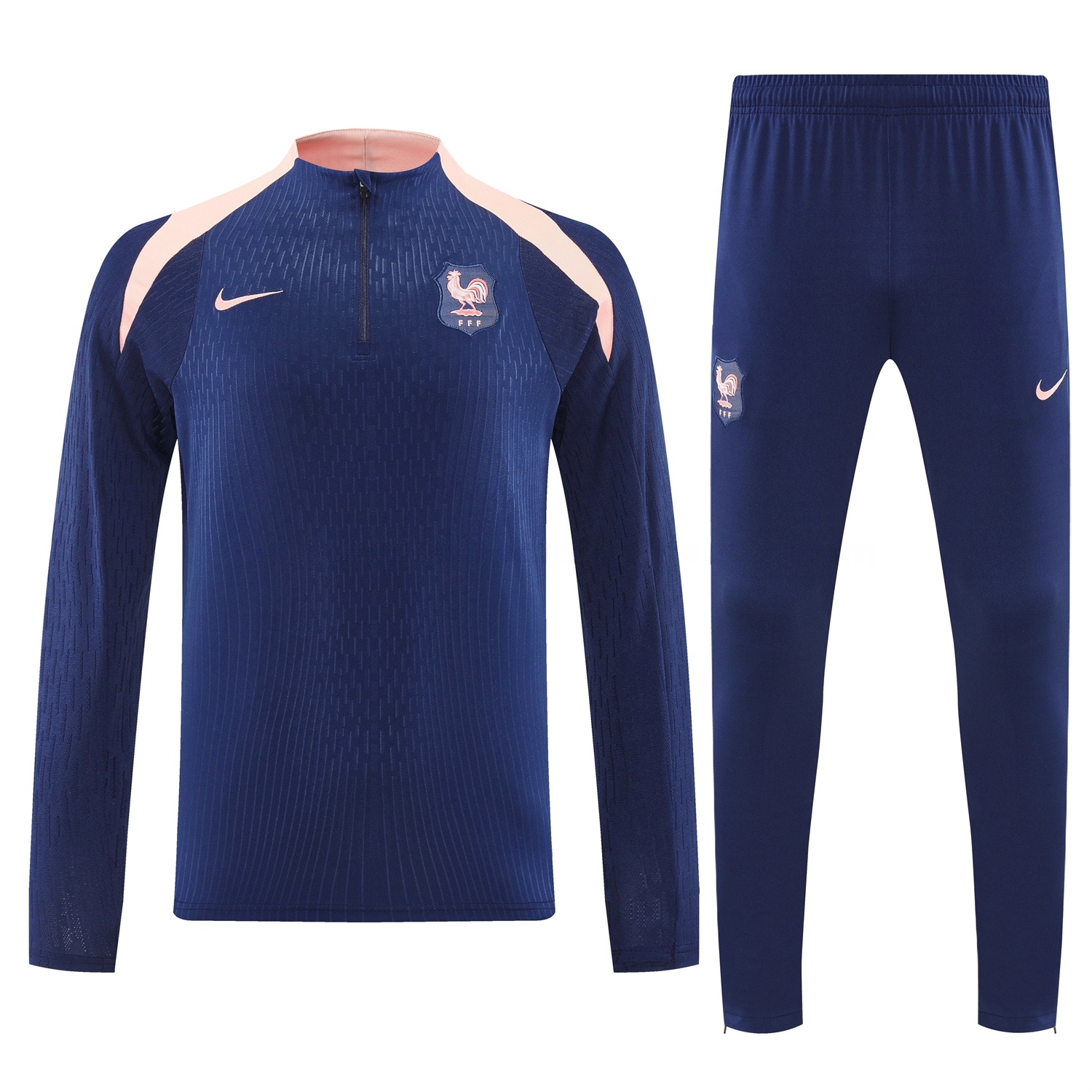 France 2026 Long Sleeve Training Set - Dark With Pink Top and Pants - UnitedFutballJersey