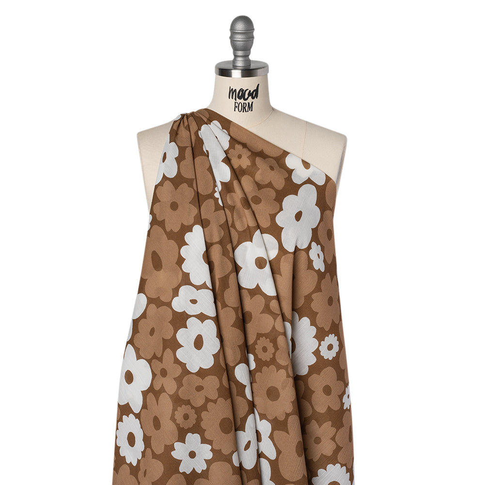 Crinkled Cotton Gauzy Woven - Brown, Tan and White Retro Florals - Mood Exclusive Boogie & Bloom Print - Joann Fabrics