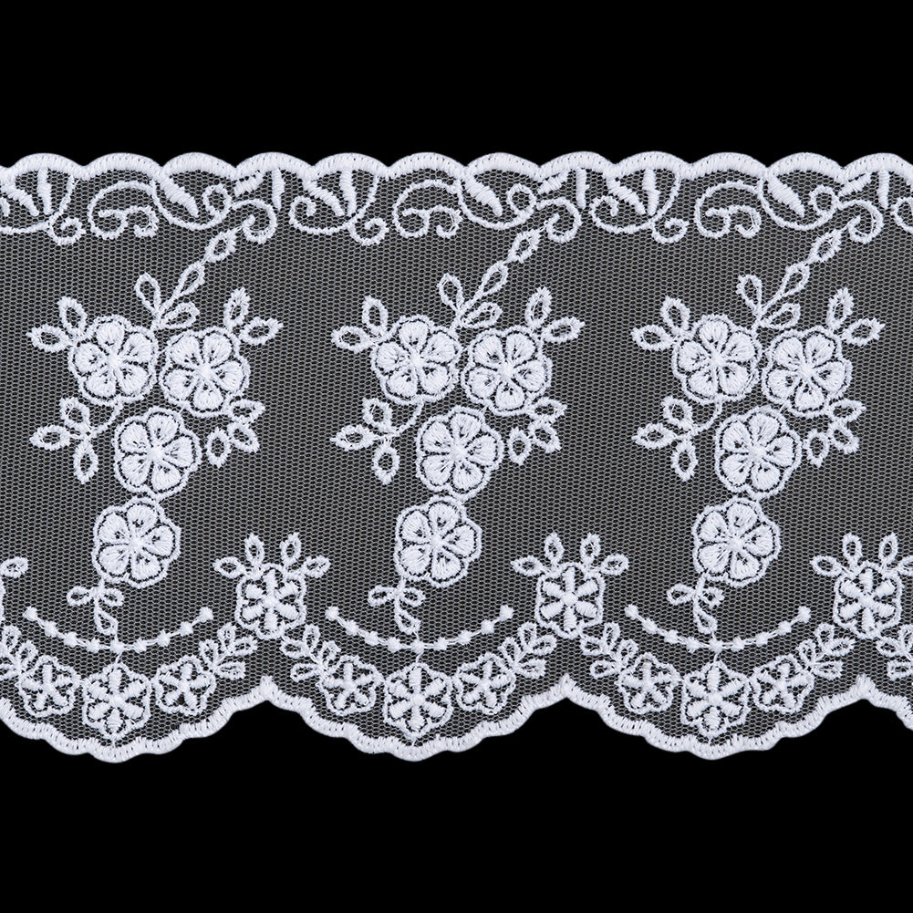 Embroidered Lace Tulle Trim with Scalloped Edges - 4.25