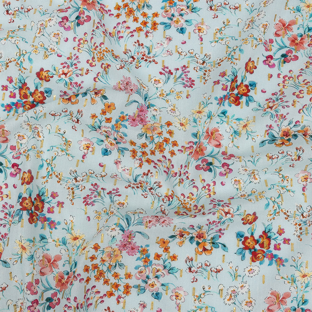 Cotton Voile Print with Metallic Dots - Baby Blue Floral - Mood Exclusive Celestial Serendipity - Joann Fabrics