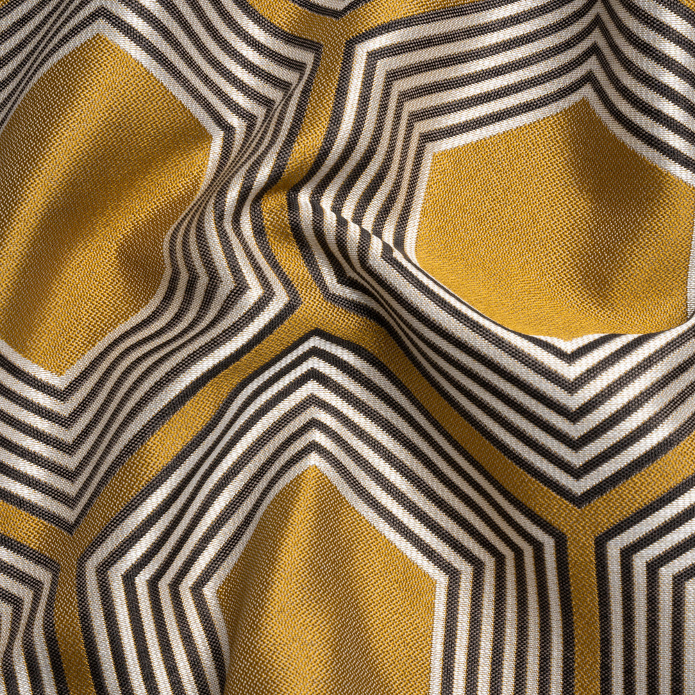 Gold, Charcoal and Gray Reverberating Hexagons Polyester Jacquard - Joann Fabrics
