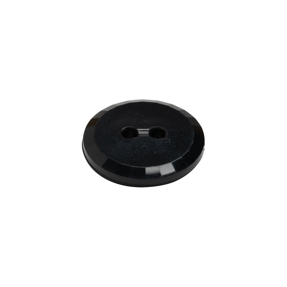 Flat Plastic 2-Hole Button - Black Faceted Rim - 28L/18mm - Joann Fabrics