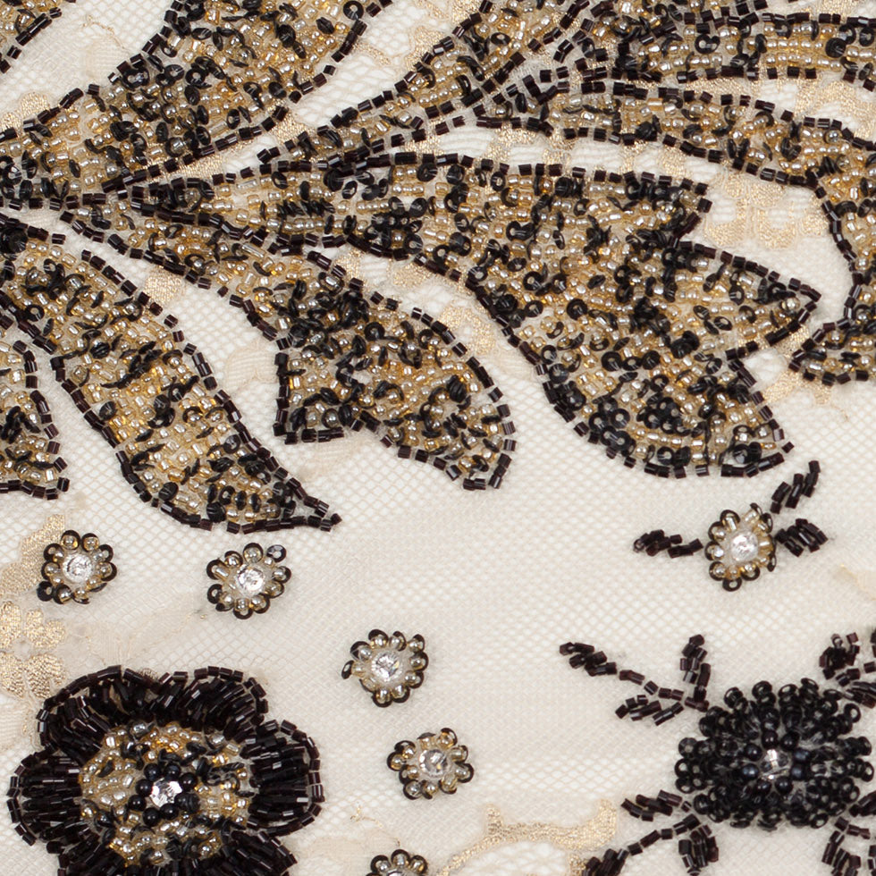 Beaded Lace - Ivory, Gold and Black Floral - Joann Fabrics