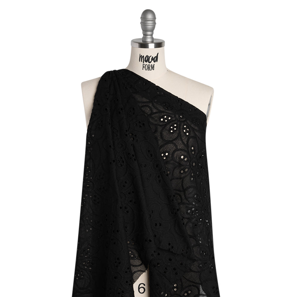 Embroidered Eyelet Cotton Voile - Black Big Flowers - Naomi Collection - Joann Fabrics
