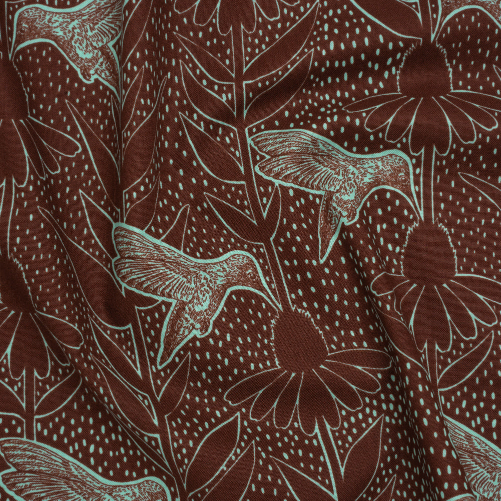 Printed Quilting Cotton by Anna Maria Textiles for Northcott - Patina Hummingbirds and Coneflowers - Indelible Ink Collection - Joann Fabrics