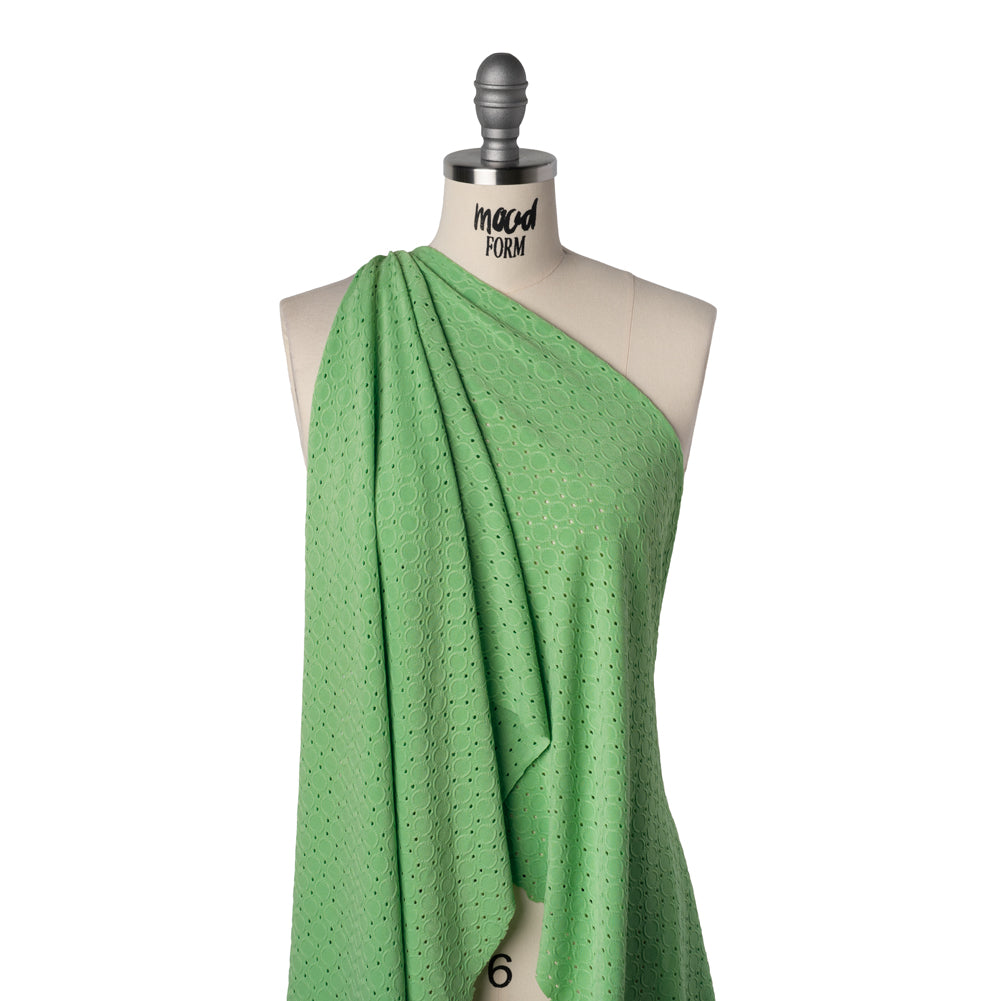 Stretch Polyester Eyelet Jersey - Absinthe Green Circles and Dots - Designer Deadstock - Joann Fabrics